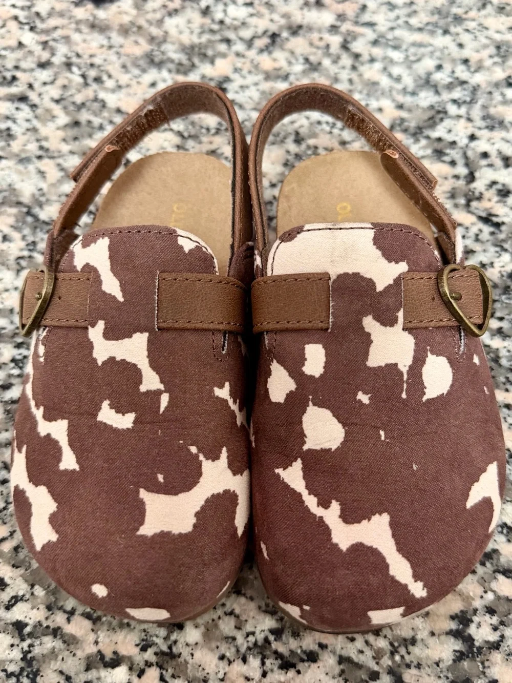 Old Navy Brown and Cream Cow Print Kids Slingback Moccasins